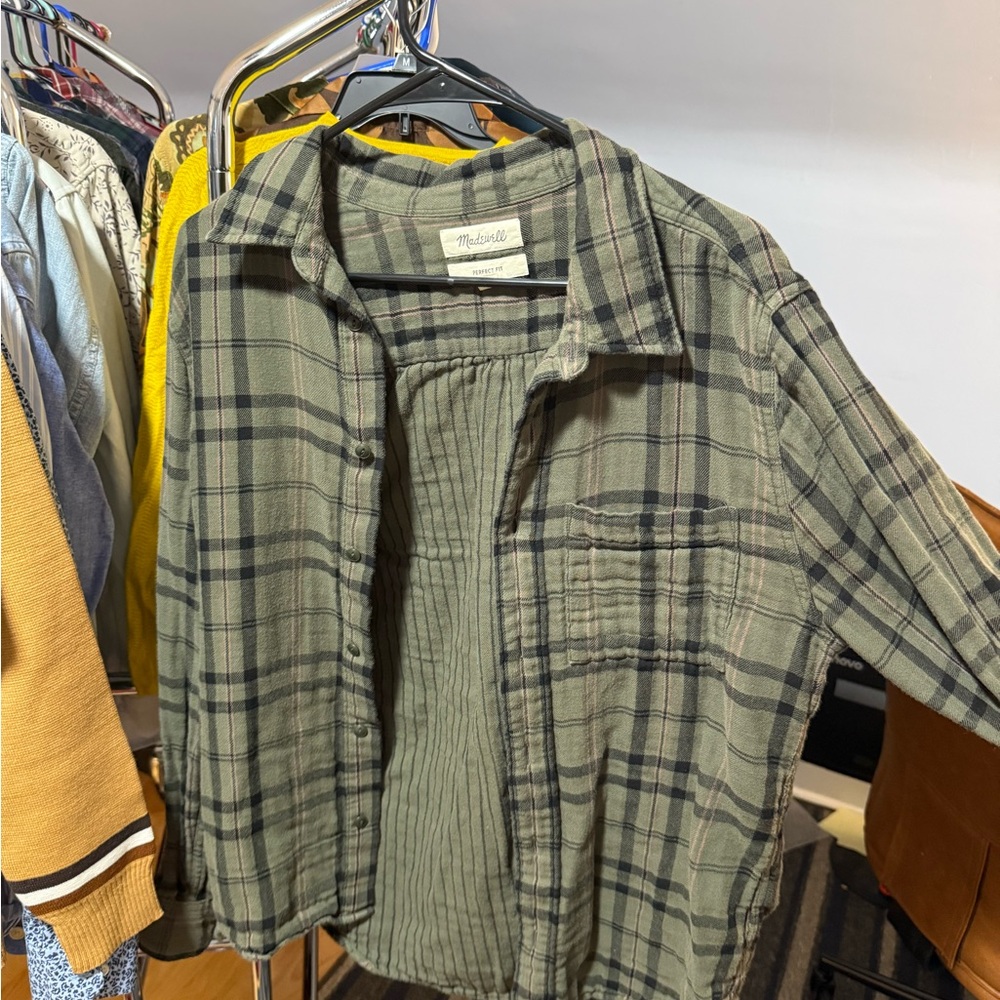 Madewell Men's Olive Plaid Shirt Jacket